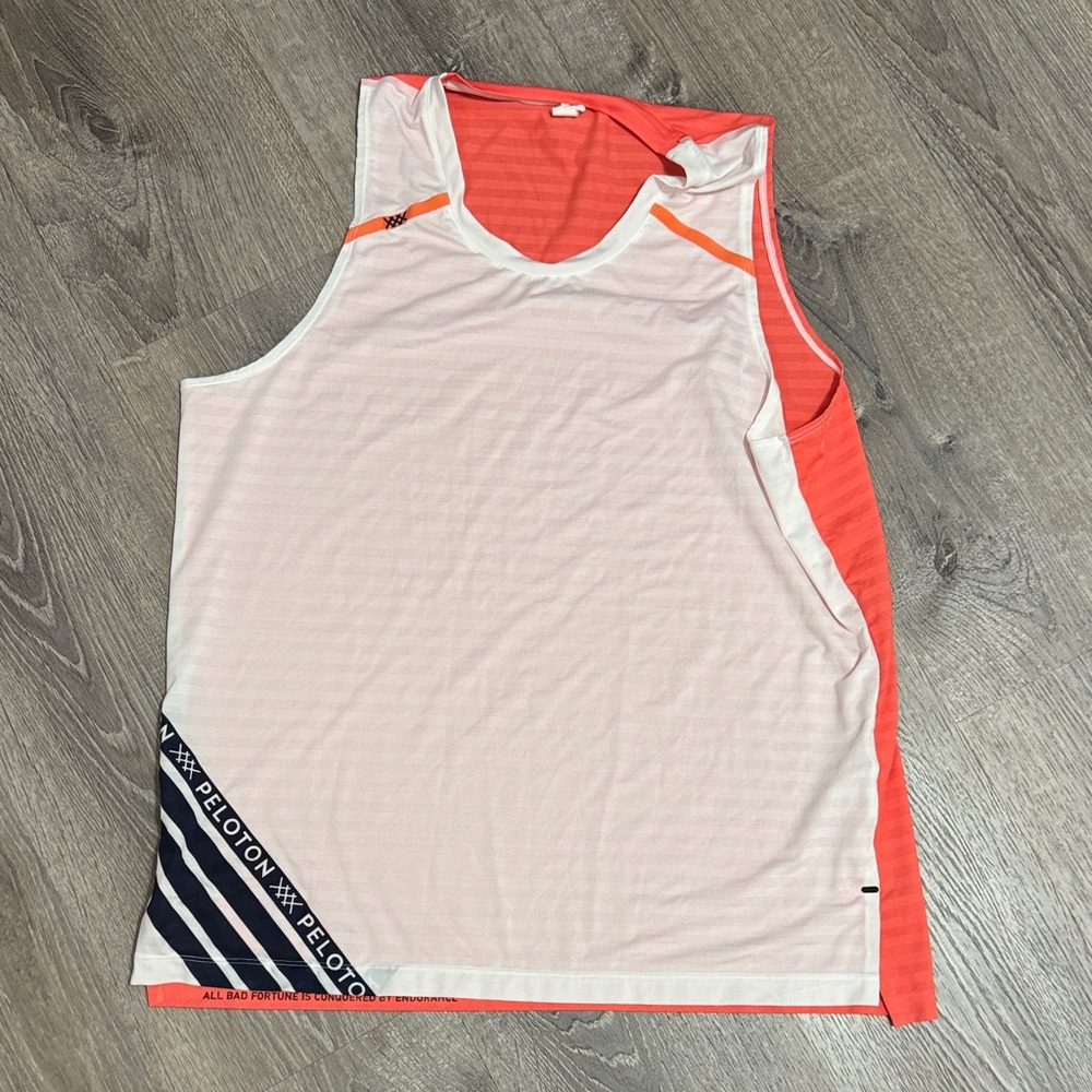 RHONE Peleton Sleeveless tank in White and Orange